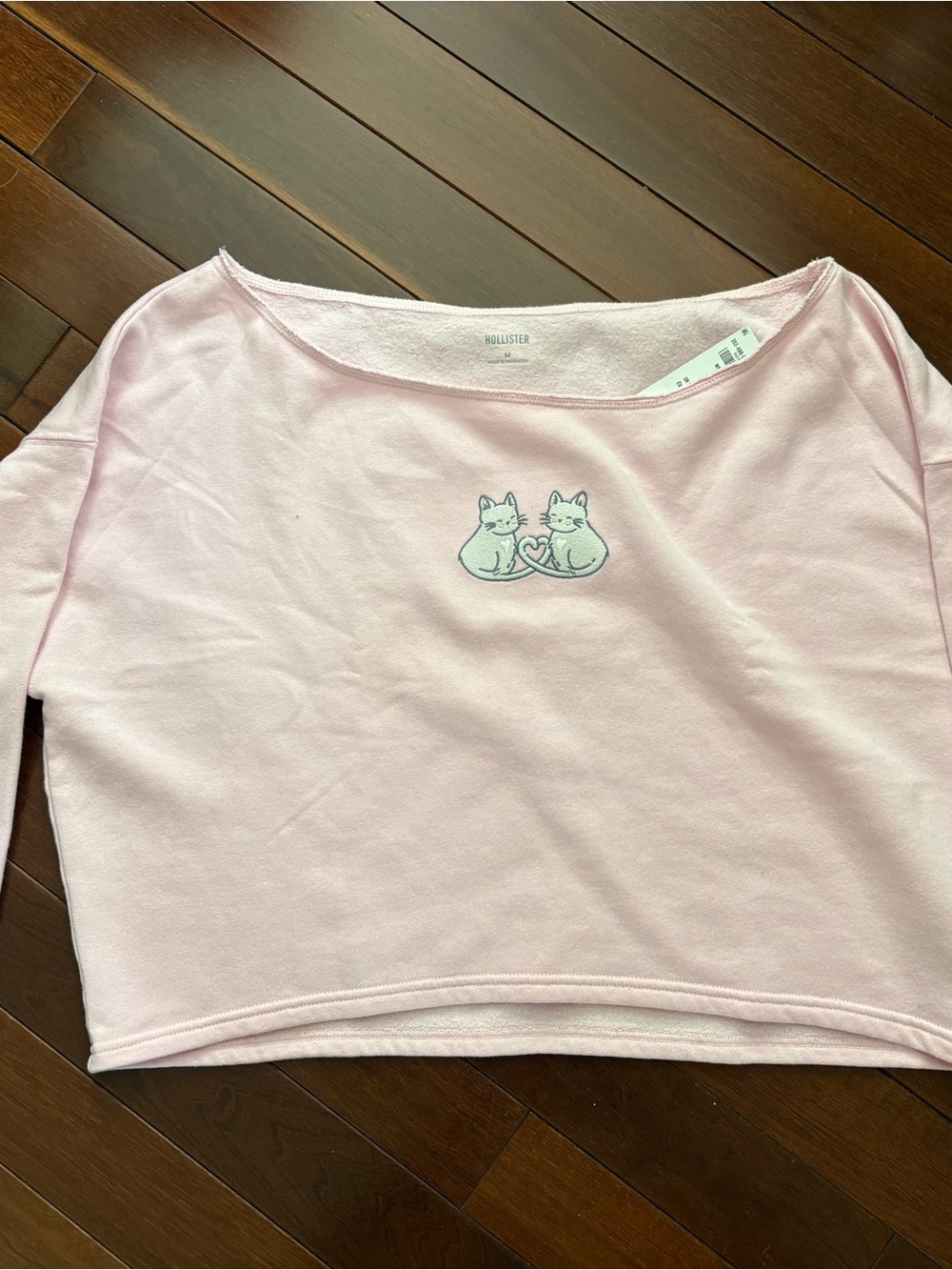Hollister Pale Pink Cropped Sweatshirt with Twin Cat Motif